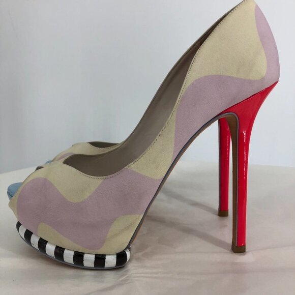 Sophia Webster Open-toe Whimsical neon pink, cream high pumps 7.5 (Euro 38) - Picture 5 of 16